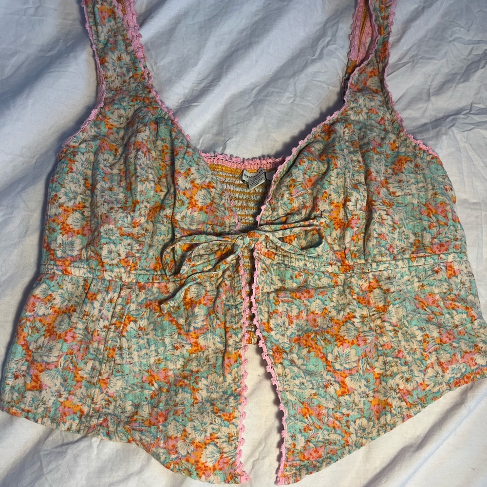 American Eagle Outfitters Floral Camisole with Pink Trim